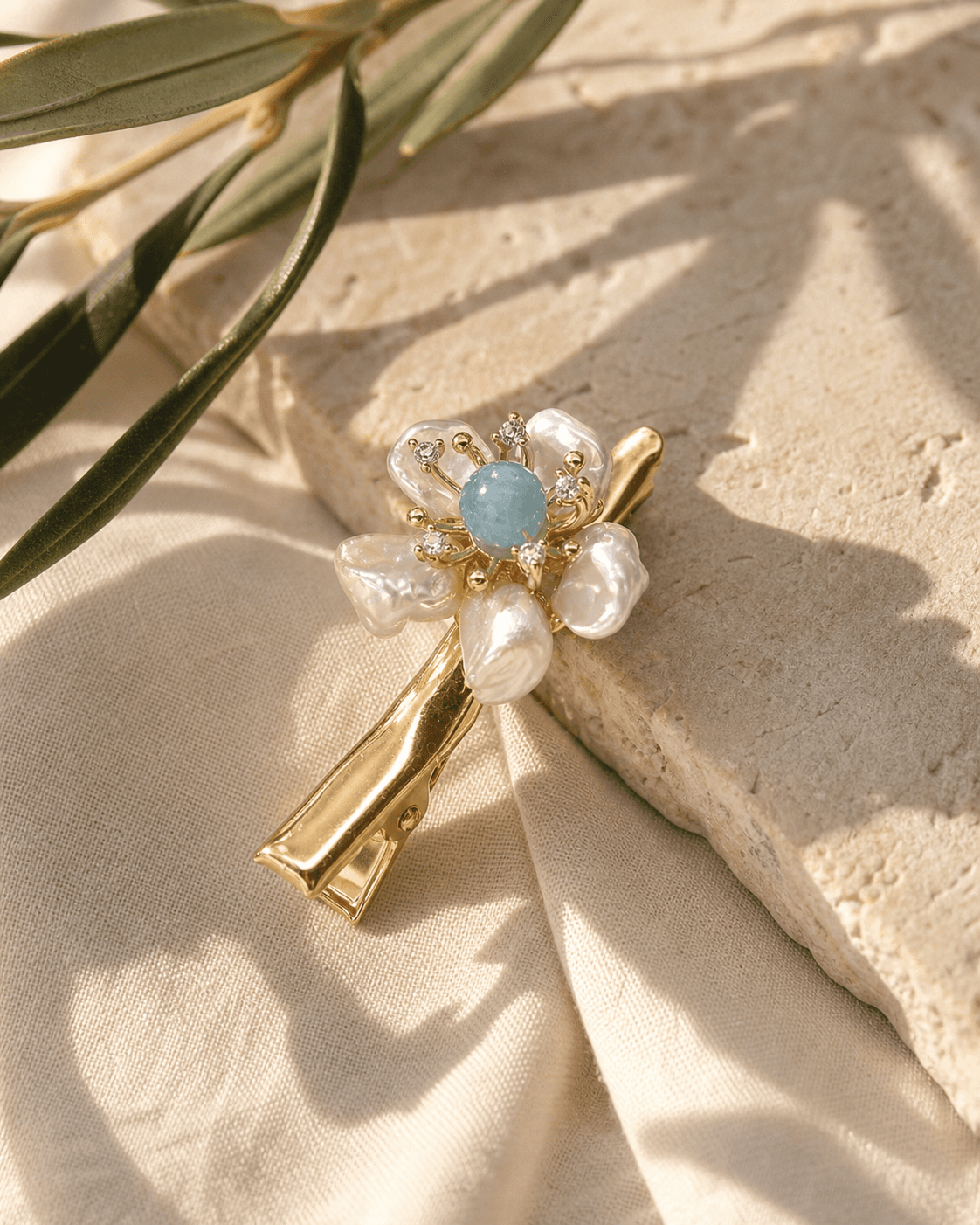 The Sea Glass Bloom - Hair Clip - MythRealms pearl jewelry