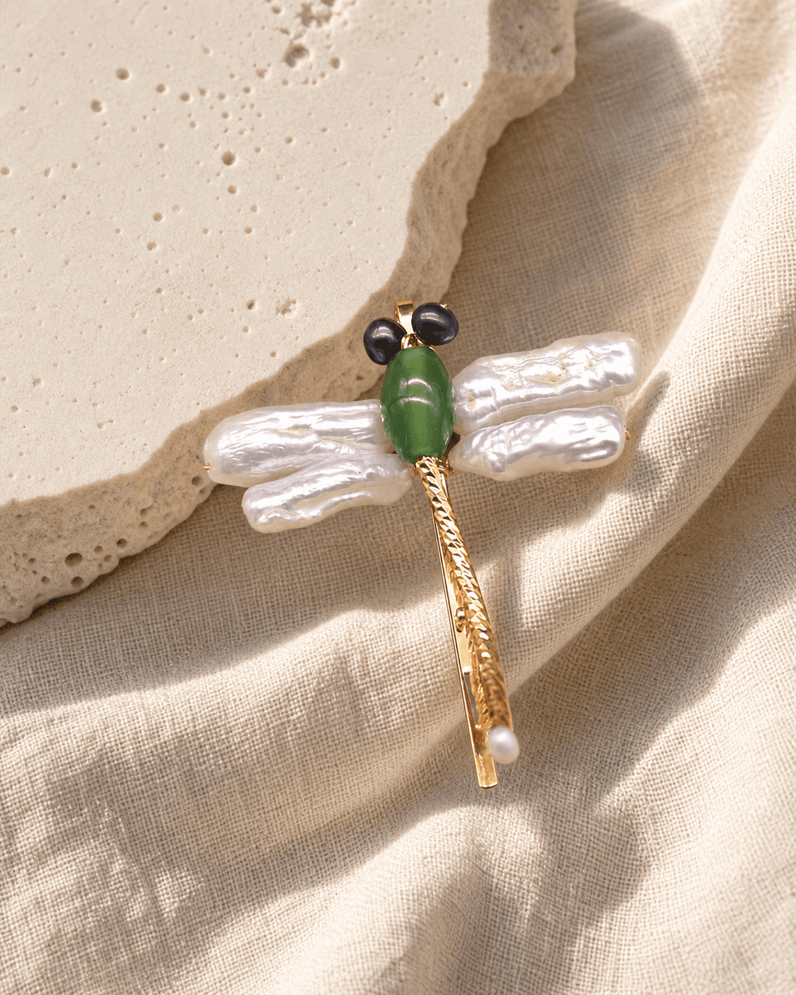 The Jade Dragonfly - Hair Clip - MythRealms pearl jewelry