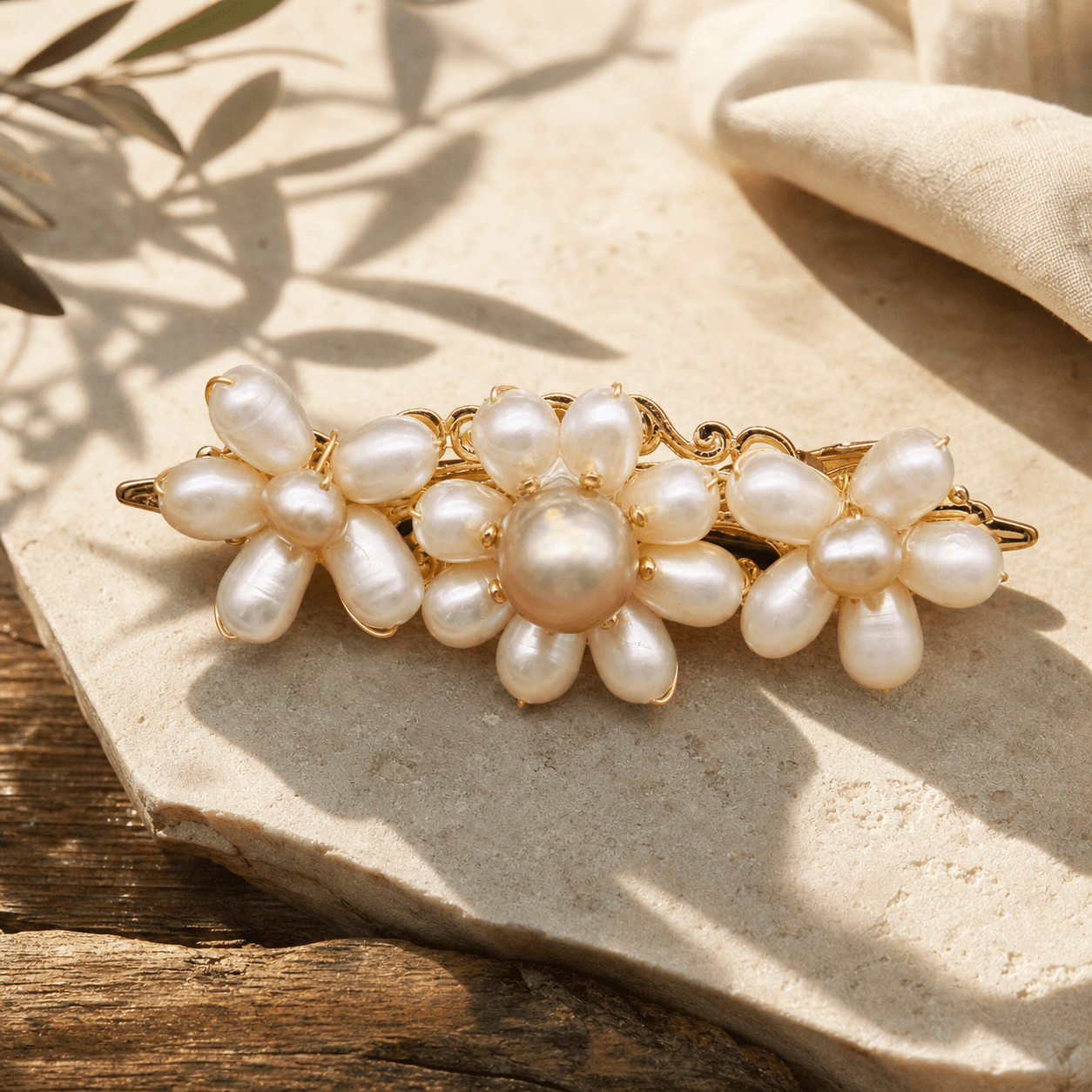 The Triple Bloom - Hair Clip - MythRealms pearl jewelry