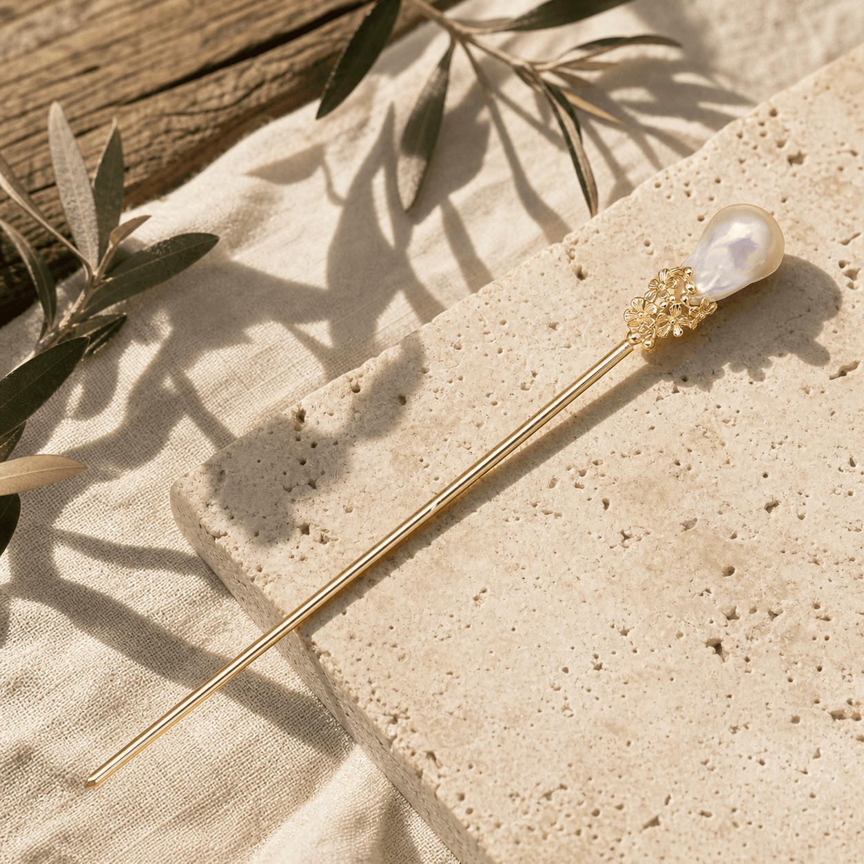 The Golden Pearl - Hair Stick - MythRealms pearl jewelry