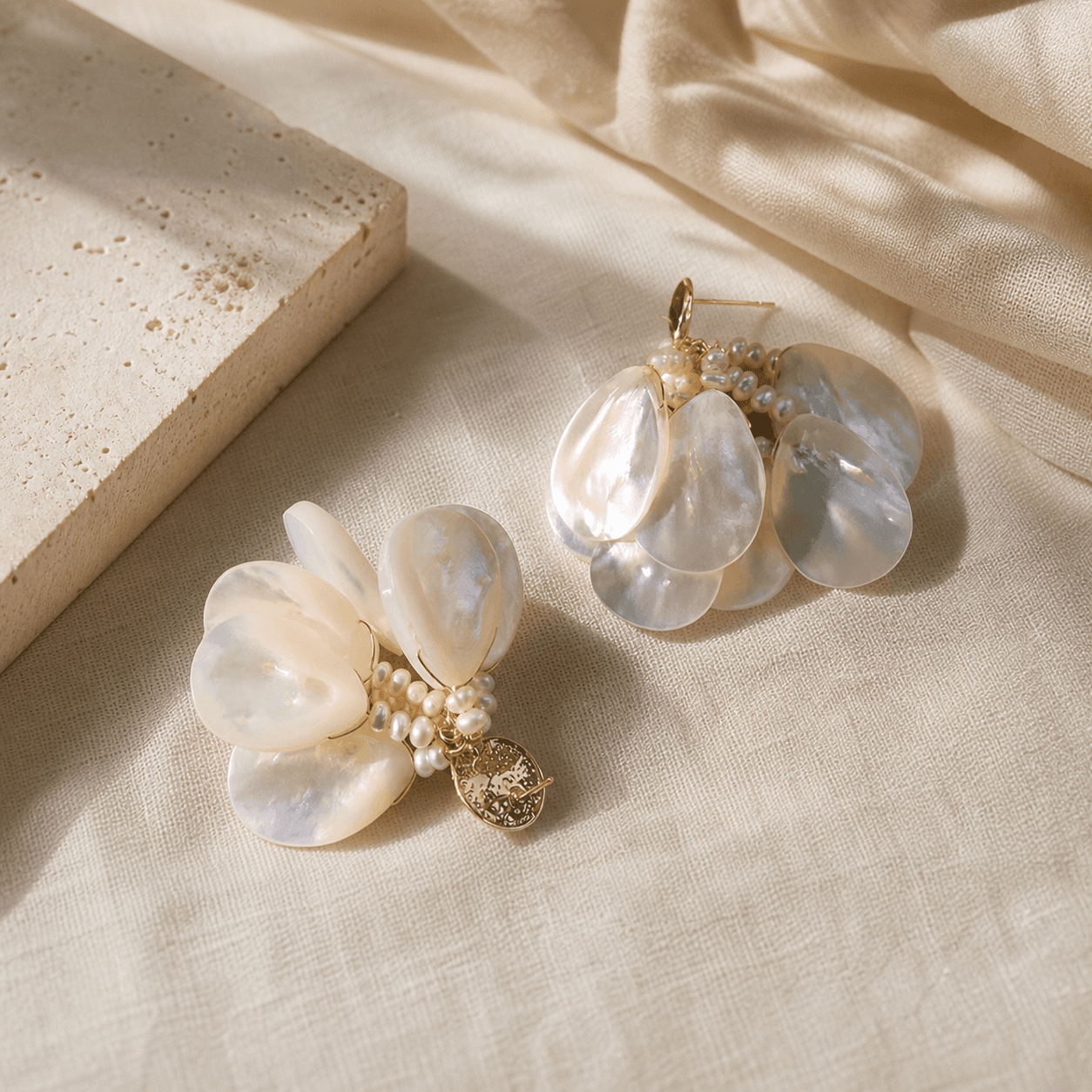 The Shell Bloom - Earrings - MythRealms pearl jewelry